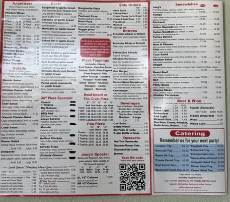 Menu photo 2 Joey's Pizza Ontario, CA
