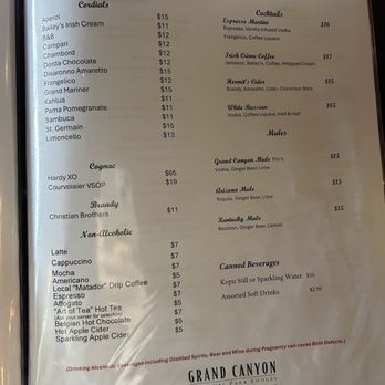 El Tovar Dining Room - Drink menu - American Near Me - Grand Canyon, Arizona