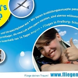Freibad über der Elz - Flyer des Sportfliegerclub C. F. Meerwein e. V. "Fliege deinen Traum - Fliegen in Freiburg" Segelfliegen, Segelflug und