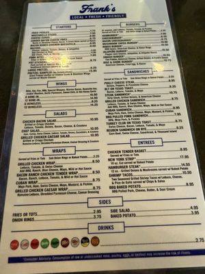 Menu photo 1 Frank's Sparta, TN