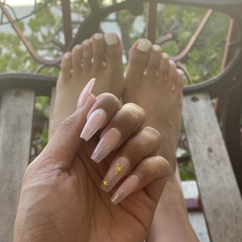 Luna Nails Bar - Gel x set + foil + star charms   White gel pedicure - Nail Salons Near Me - Bellflower, California
