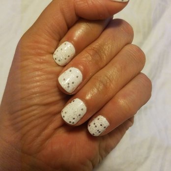Nails By Farah - Gel manicure, white base + big diamond top coat. - Nail Technicians Near Me - Centennial, Colorado