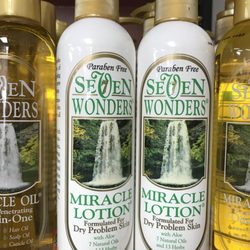 Sunshine Health Foods - Miracle Lotion works wonders on all types of skin.  Feel the silkiness of Olive Oil and six other natural oil and 13 natural herbal extracts