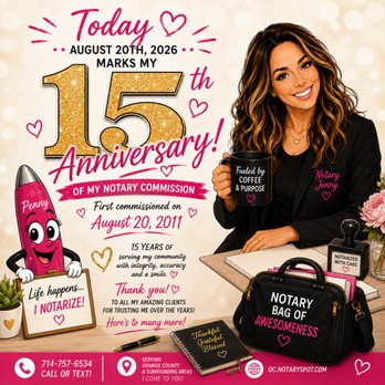 Jennifer DeWitt - OC Mobile Notary Services - Celebrating 15 years as a Notary Public! Proudly serving Orange County with professional, reliable mobile notary service since 2011. - Notaries Near Me Jennifer DeWitt - OC Mobile Notary Services - Celebrating 15 years as a Notary Public! Proudly serving Orange County with professional, reliable mobile notary service since 2011. - Notaries Near Me