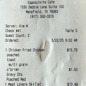 Eggsquisite Cafe - Our check - Breakfast & Brunch Near Me - Mansfield, Texas