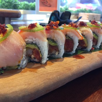 Bear Flag Fish - Asked sushi chef what was a popular roll. The Hurricane, which is the La Bamba w/ tempura inside & topped w/ Jalapeño and Chili paste - Seafood Near Me - Huntington Beach, California Bear Flag Fish - Asked sushi chef what was a popular roll. The Hurricane, which is the La Bamba w/ tempura inside & topped w/ Jalapeño and Chili paste - Seafood Near Me - Huntington Beach, California