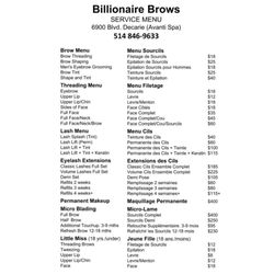 Billionaire - Billionaire Brows Service Menu