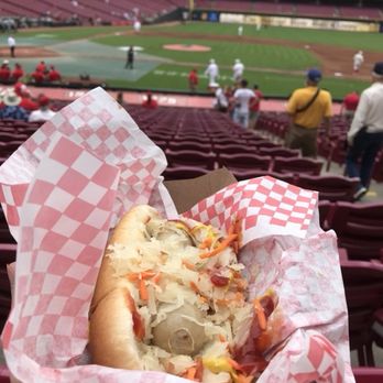 Great American Ball Park - Bratwurst on sauerkraut.  Disappointing, rather bland. - Stadiums & Arenas Near Me - Cincinnati, Ohio