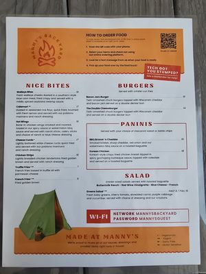 Menu photo 1 Manny's Parkside Manitowish Waters, WI