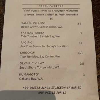Taylor Shellfish Oyster Bar - Oyster menu - Seafood Near Me - Seattle, Washington