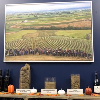 Maison Bleue Winery - Inside decor displays what grapes grow in what type of soil - Wine Tasting Room Near Me - Walla Walla, Washington