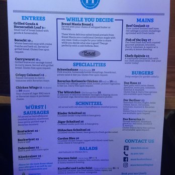 Munchen - Dinner menu - German Near Me - Wellington, WGN