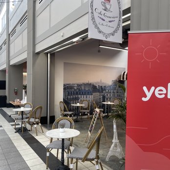 Cafe Genevieve - tables and chairs in a shopping mall - Macarons Near Me - Norfolk, Virginia