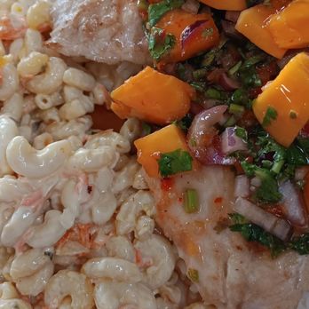 808 OLD TOWN  - Mahi mahi with tropical salsa and mac salad - Hawaiian Near Me - Wailuku, Hawaii