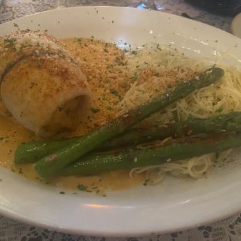 Mama Carolla's - Special of the day 6-7-25 (fish wrapped in crab cake) on lobster sauce with Angel hair pasta and asparagus - Italian Near Me - Indianapolis, Indiana Mama Carolla's - Special of the day 6-7-25 (fish wrapped in crab cake) on lobster sauce with Angel hair pasta and asparagus - Italian Near Me - Indianapolis, Indiana
