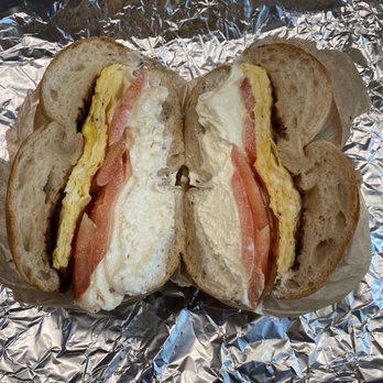 Knickerbocker Bagel - plain bagel with egg tomato and cream cheese - Wraps Near Me - Brooklyn, New York