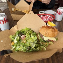 Cuban style burger with side salad Cuban style burger with side salad