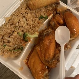 Gigantic wings. Basic fried rice. Clunky egg rolls.