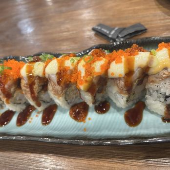 EBISU - Hokkaido roll. Lobster salad and ahrimp tempura on the inside, Tuna and Scallops on top. - Japanese Near Me - Elk Grove, California