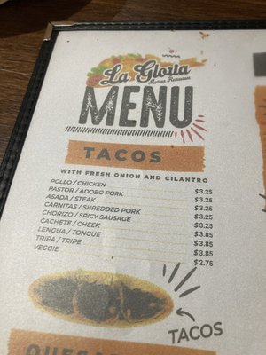 Menu photo 1 La Gloria Mexican Restaurant Bridgeton, MO