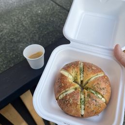 Garlic Butter Bagel and espresso.