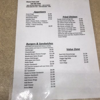 Olsens Patio Cafe - Menu as of 5/23/21 - Burgers Near Me - Ajo, Arizona Olsens Patio Cafe - Menu as of 5/23/21 - Burgers Near Me - Ajo, Arizona