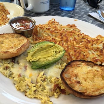 Creekside Garden Cafe - Monterey scramble with added avocado. Hash browns and English muffins. - Breakfast & Brunch Near Me - Cambria, California