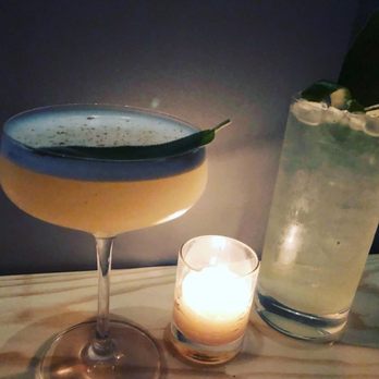 Bokeh - Mescal on the left. Gin, lime and sage on the right. - Cocktail Bars Near Me - Chicago, Illinois