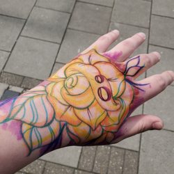 The freehand drawing that became the rose on my.hand.