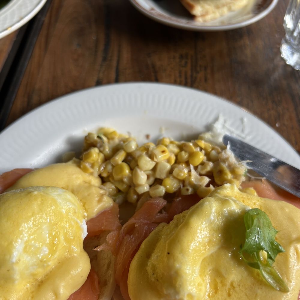 Altar - Hollandaise Norwegian with Truffle Corn, and Lemon ricotta Pancakes in the back - Cocktail Bars Near Me - Brooklyn, New York Altar - Hollandaise Norwegian with Truffle Corn, and Lemon ricotta Pancakes in the back - Cocktail Bars Near Me - Brooklyn, New York
