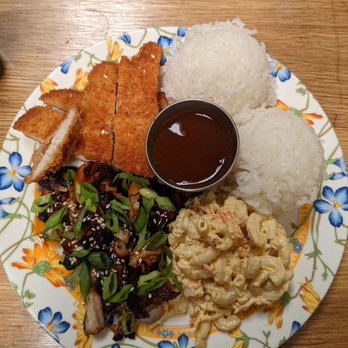 Ate-Oh-Ate - 2 meat plate with Katsu pork and teriyaki chicken - Hawaiian Near Me - Portland, Oregon Ate-Oh-Ate - 2 meat plate with Katsu pork and teriyaki chicken - Hawaiian Near Me - Portland, Oregon