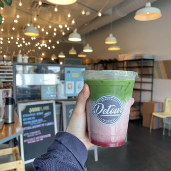 Detour Doughnuts And Coffee - Strawberry Matcha Latte - Donuts Near Me - Frisco, Texas