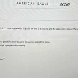 American Eagle Outfitters - Clearly AE online support telling me my return is completely fine, but the manager telling me otherwise in store..