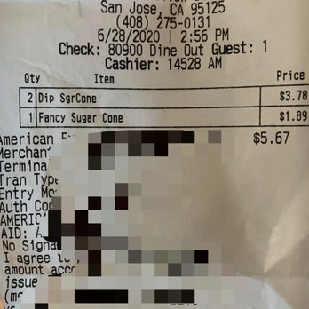 Baskin-Robbins - Receipt of 3 cones ( no ice cream) today 6/28/2020 - Ice Cream & Frozen Yogurt Near Me - San Jose, California