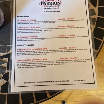 Passion Cellars - Sweet wine menu - Wineries Near Me - Jerome, Arizona