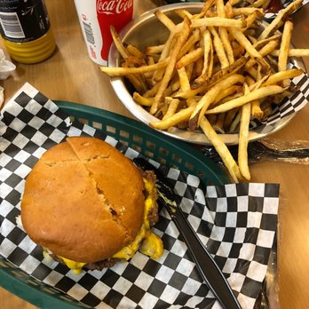The Burger Point - Cheese burger on a gluten free bun, and fries. YUM. - Burgers Near Me - Chicago, Illinois