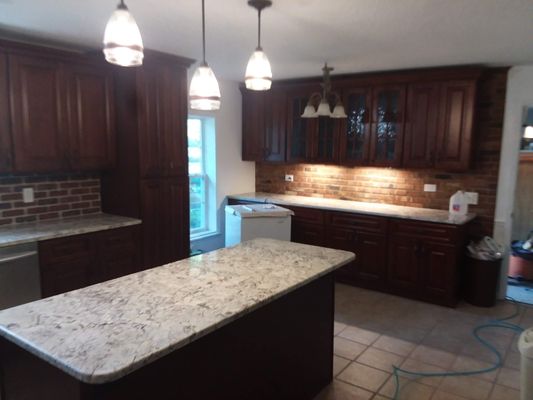 The "Green" Kitchen. - This was the "Green" kitchen. Outdated and due for an upgrade. we removed the old kitchen cabinets, appliances, sink, etc, and added new custom cabinets the owner picked out.
This project meant a lot to me, as the owner passed away in the middle of this remodel. He was a World War 2 veteran who had been working on advanced radar detection systems during the war. We were glad to finish this for his wife and make sure she was happy afterward. That's all he wanted was to make his wife happy. True Hero he was. RIP! The "Green" Kitchen. - This was the "Green" kitchen. Outdated and due for an upgrade. we removed the old kitchen cabinets, appliances, sink, etc, and added new custom cabinets the owner picked out.
This project meant a lot to me, as the owner passed away in the middle of this remodel. He was a World War 2 veteran who had been working on advanced radar detection systems during the war. We were glad to finish this for his wife and make sure she was happy afterward. That's all he wanted was to make his wife happy. True Hero he was. RIP!