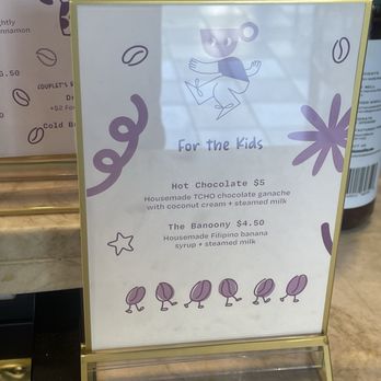 Couplet Coffee - Kids Menu - Coffee & Tea Near Me - Los Angeles, California Couplet Coffee - Kids Menu - Coffee & Tea Near Me - Los Angeles, California