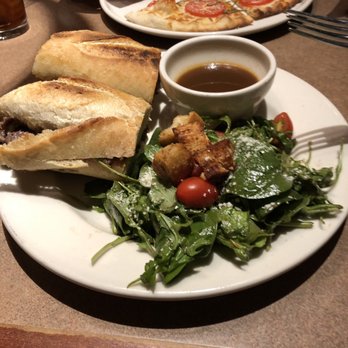 Café Bistro at Nordstrom - French dip and salad.  Pizza in the background. - New American Near Me - Indianapolis, Indiana