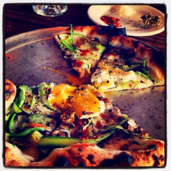 Gjelina - Shaved asparagus with crimini mushroom pizza - New American Near Me - Venice, California