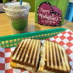 New Mexican grilled cheese and a signature cold brew. New Mexican grilled cheese and a signature cold brew.
