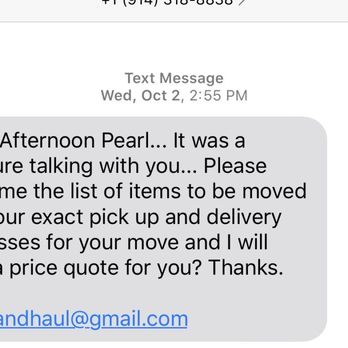 A&T Moving & Hauling - His text acknowledging HE DID SPOKE TO ME - Movers Near Me - Spring Valley, New York A&T Moving & Hauling - His text acknowledging HE DID SPOKE TO ME - Movers Near Me - Spring Valley, New York