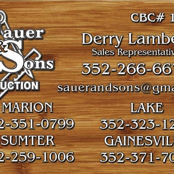 Sauer & Sons Construction - business card for sauer & sons construction - General Contractors Near Me - Ocala, Florida Sauer & Sons Construction - business card for sauer & sons construction - General Contractors Near Me - Ocala, Florida