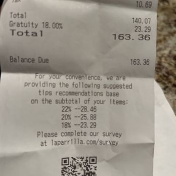 La Parrilla Mexican Restaurant - Gratuity plus a tip. Hmmmm..... - Mexican Near Me - Newnan, Georgia