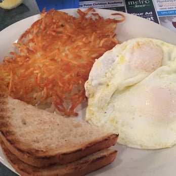 Metro Diner - 2 overeasy eggs, toast, and hash brown - American Near Me - St. Augustine, Florida Metro Diner - 2 overeasy eggs, toast, and hash brown - American Near Me - St. Augustine, Florida