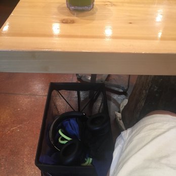 Ramen Tatsunoya - If you sit at the communal table they give you a bin for your stuff: backpack, headphones purse etc - Ramen Near Me - Pasadena, California