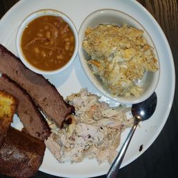 2 meat combo - chicken & brisket with pit beans and cracker Mac with popover 2 meat combo - chicken & brisket with pit beans and cracker Mac with popover