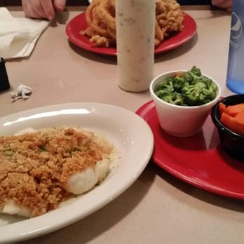 Boston's Fish House - Cod (dinner portion)with ritz cracker topping, carrots, and broccoli salad. Delicious! - Seafood Near Me - Winter Park, Florida Boston's Fish House - Cod (dinner portion)with ritz cracker topping, carrots, and broccoli salad. Delicious! - Seafood Near Me - Winter Park, Florida