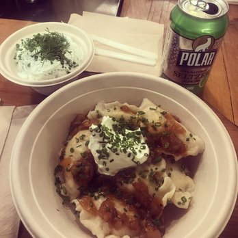 Pierogi Boys - Potato & cheese pierogi and cucumber salad - Polish Near Me - Brooklyn, New York Pierogi Boys - Potato & cheese pierogi and cucumber salad - Polish Near Me - Brooklyn, New York