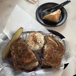 Reuben sandwich, potato salad and Baklava Reuben sandwich, potato salad and Baklava